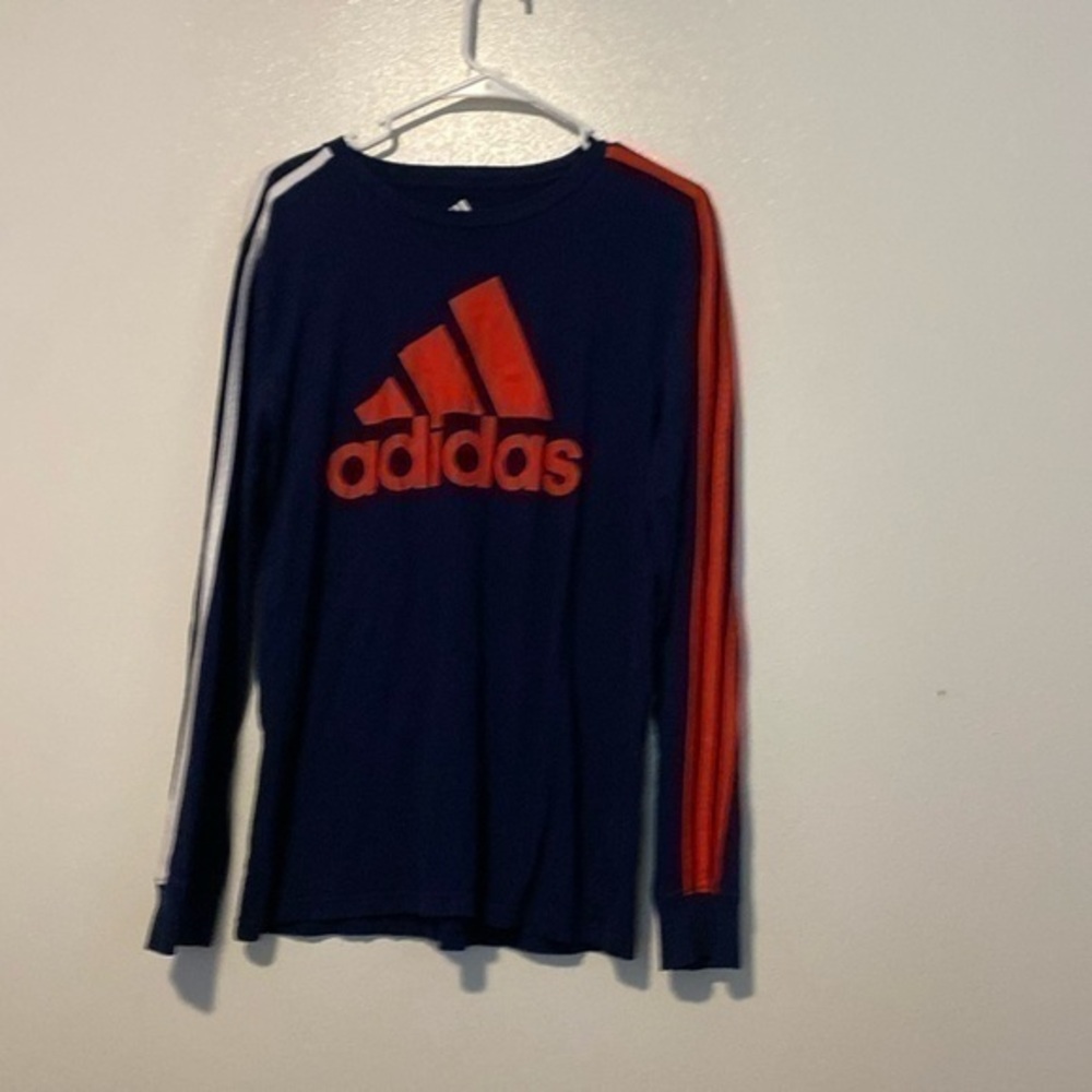Adidas navy white and red stripe long sleeve 100% cotton shirt XL